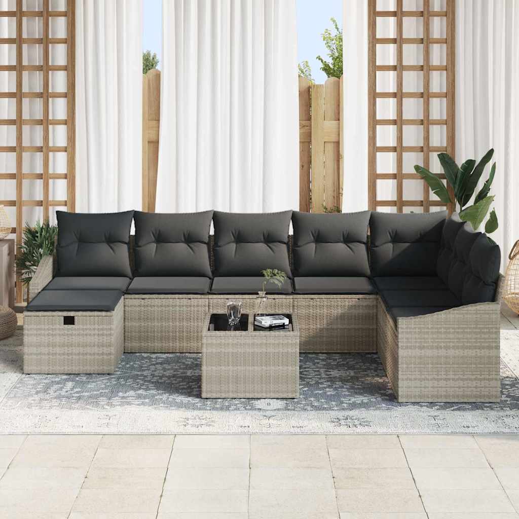 Garten-Sofa-Set mit Kissen 9 pcs Hellgrau Poly Rattan